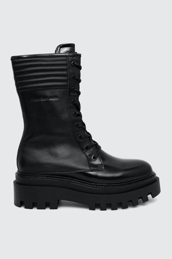 Calvin Klein Jeans Čizme Calvin Klein Jeans FLATFORM KNEE BOOT LACEUP LTH WN za žene, boja: crna, s platformom, YW0YW01137