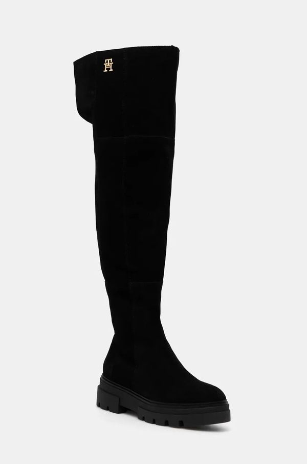 Tommy Hilfiger Čizme od brušene kože Tommy Hilfiger SUEDE OVER-THE-KNEE BOOT za žene, boja: crna, s platformom, FW0FW08159
