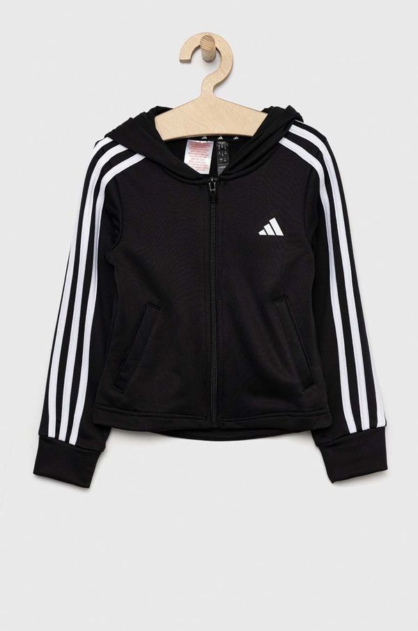 adidas Dječja dukserica adidas boja: crna, s kapuljačom, s aplikacijom
