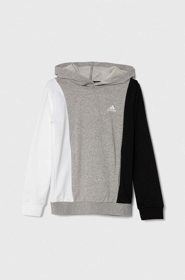 adidas Dječja dukserica adidas boja: siva, s kapuljačom, s uzorkom