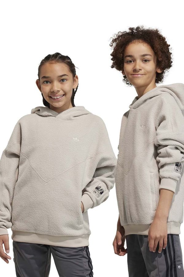 adidas Originals Dječja dukserica adidas Originals boja: bež, s kapuljačom, glatka