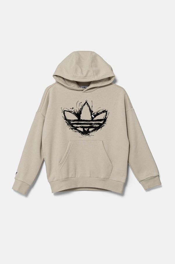 adidas Originals Dječja dukserica adidas Originals boja: bež, s kapuljačom, s aplikacijom, JD0366