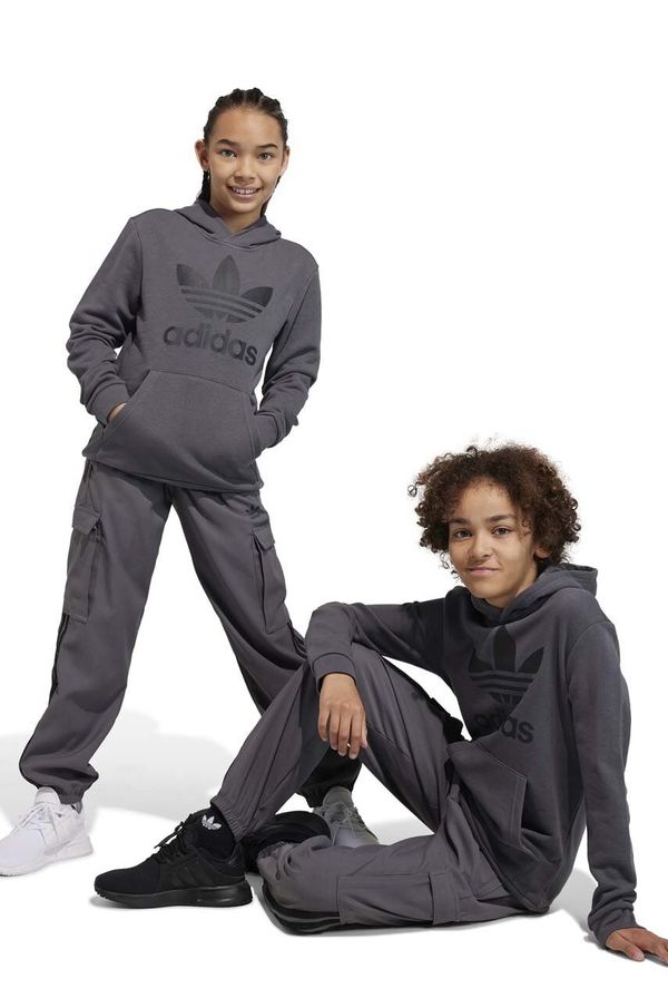 adidas Originals Dječja dukserica adidas Originals TREFOIL boja: siva, s kapuljačom, s tiskom