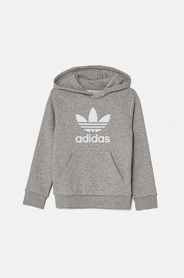 adidas Originals Dječja dukserica adidas Originals TREFOIL HOODIE boja: siva, s kapuljačom, s tiskom, IY7442