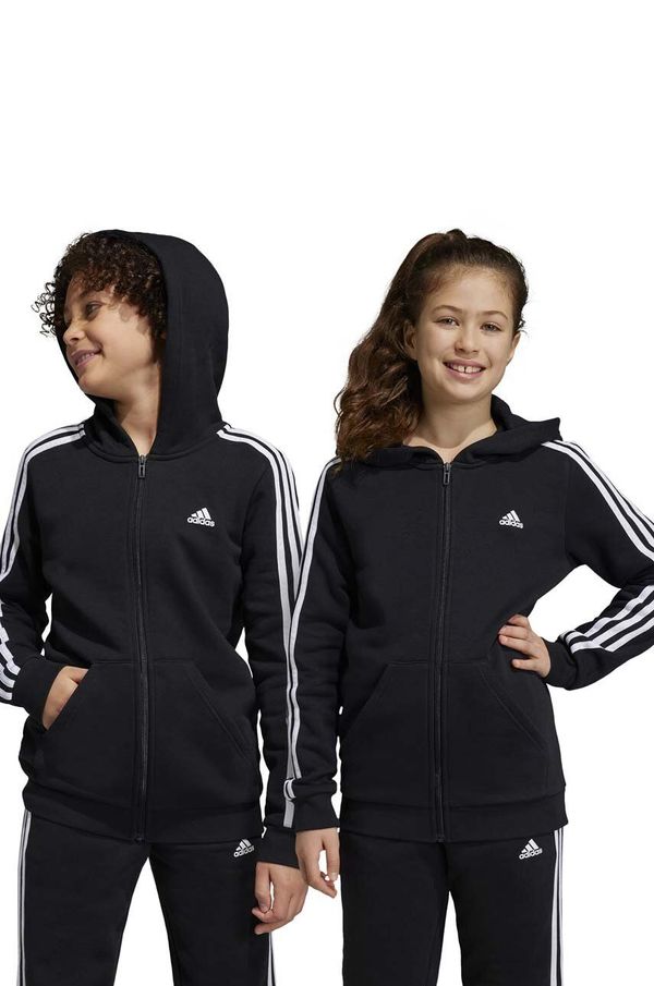 adidas Dječja dukserica adidas U 3S FL FZ boja: crna, s kapuljačom, s aplikacijom