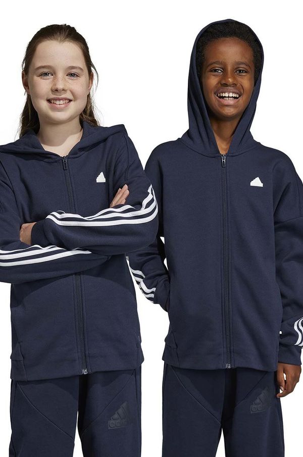 adidas Dječja dukserica adidas U FI 3S FZ boja: tamno plava, s kapuljačom, s aplikacijom