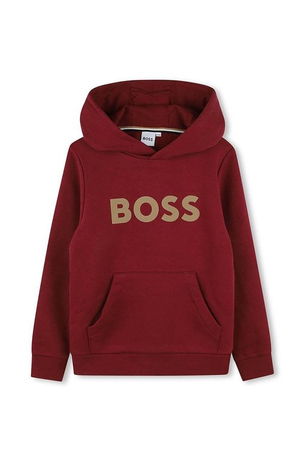 Boss Dječja dukserica BOSS boja: bordo, s kapuljačom, s tiskom, J51187