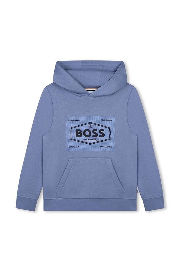 Boss Dječja dukserica BOSS boja: siva, s kapuljačom, s tiskom, J51194