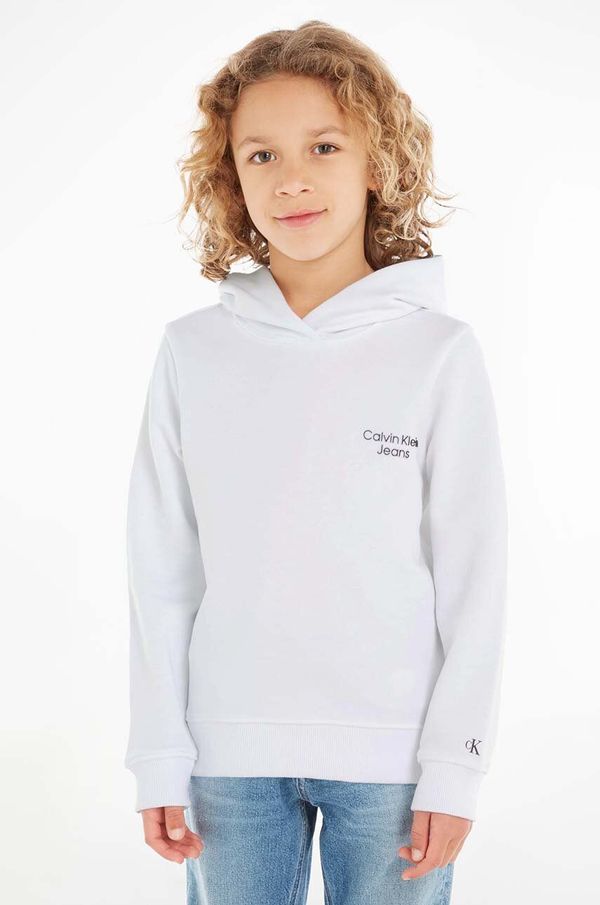 Calvin Klein Jeans Dječja dukserica Calvin Klein Jeans boja: bijela, s kapuljačom, s tiskom
