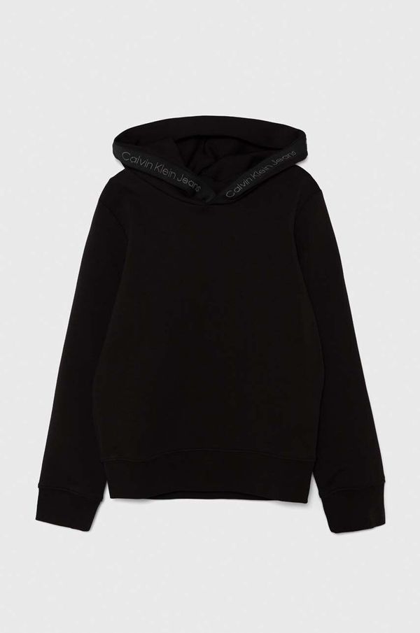 Calvin Klein Jeans Dječja dukserica Calvin Klein Jeans boja: crna, s kapuljačom, s tiskom, IB0IB02140
