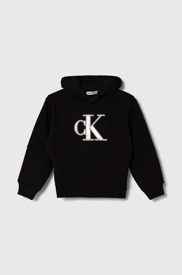 Calvin Klein Jeans Dječja dukserica Calvin Klein Jeans boja: crna, s kapuljačom, s tiskom