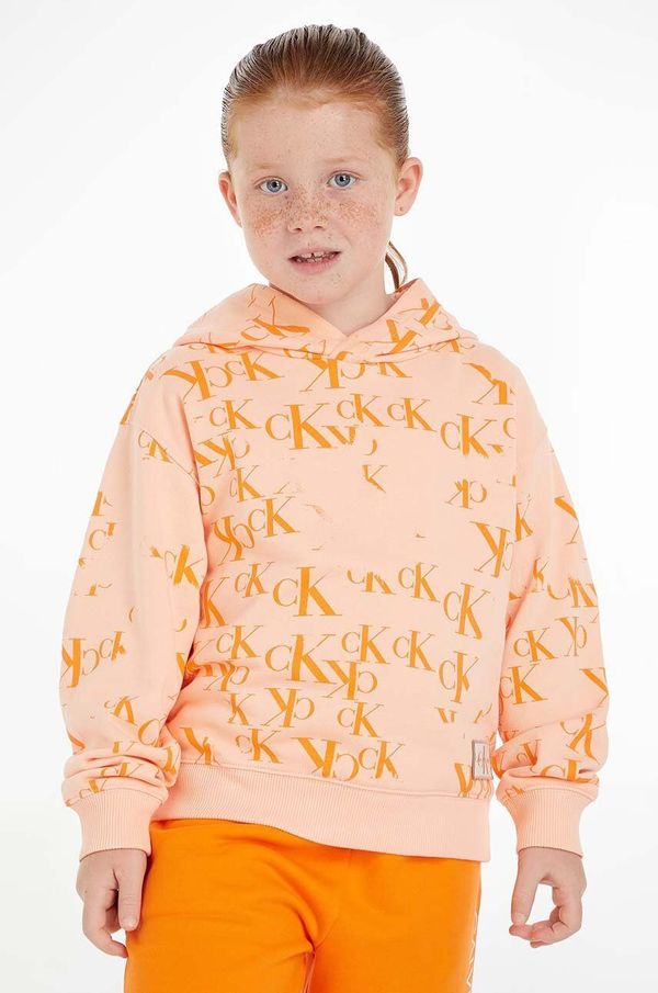 Calvin Klein Jeans Dječja dukserica Calvin Klein Jeans boja: narančasta, s kapuljačom, s uzorkom