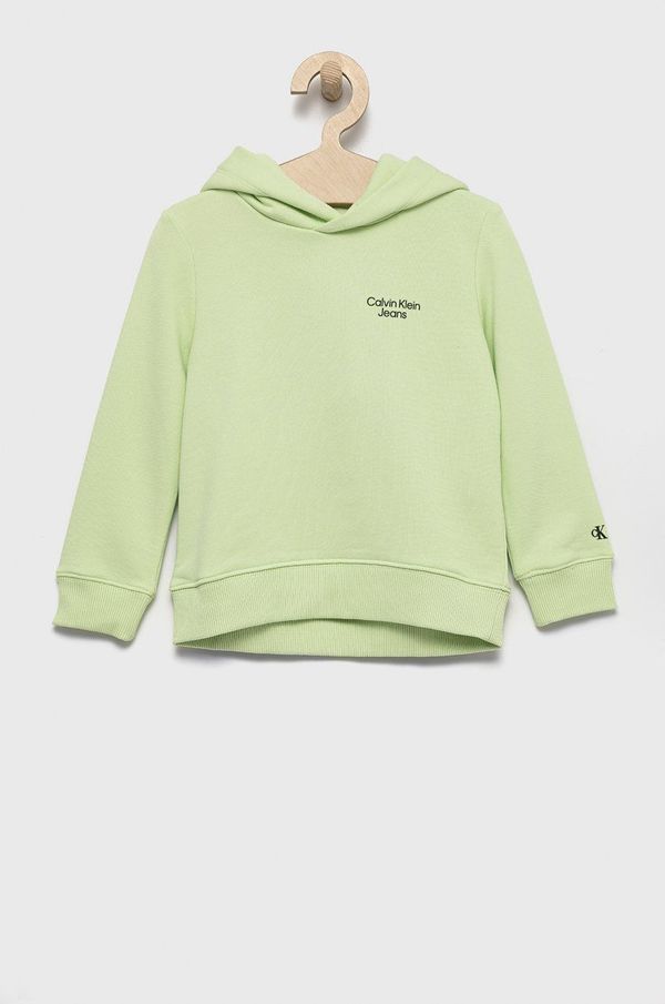 Calvin Klein Jeans Dječja dukserica Calvin Klein Jeans boja: zelena, s kapuljačom, melanž