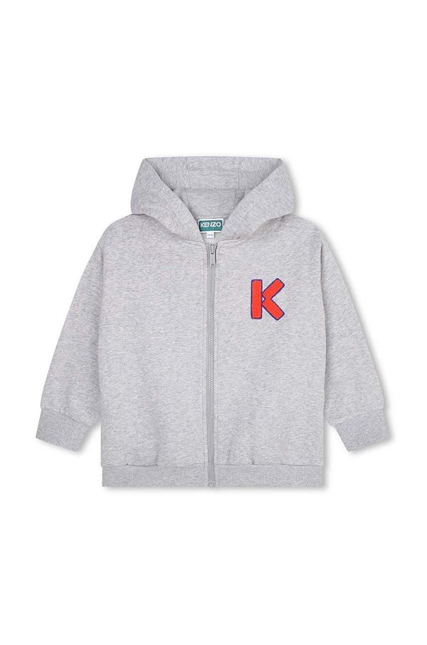 Kenzo kids Dječja dukserica Kenzo Kids boja: siva, s kapuljačom, s aplikacijom