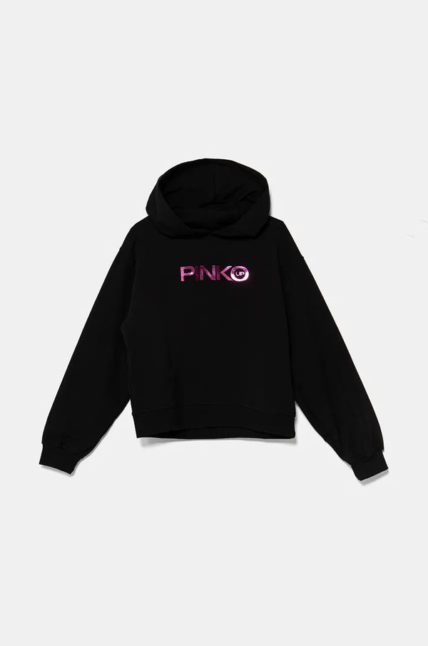Pinko Up Dječja dukserica Pinko Up boja: crna, s kapuljačom, s tiskom, F4PIJGHS091