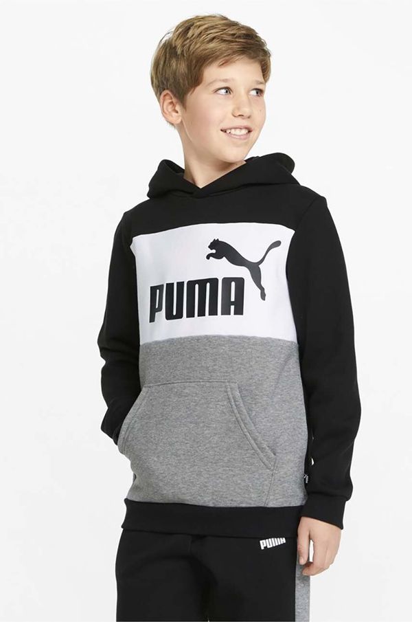 Puma Dječja dukserica Puma boja: crna, s kapuljačom, s uzorkom
