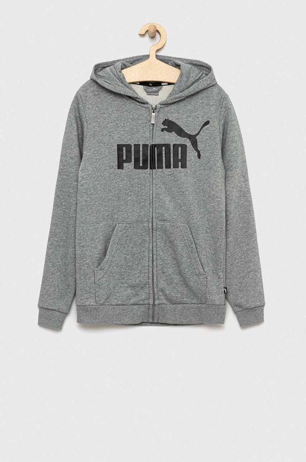 Puma Dječja dukserica Puma ESS Big Logo FZ Hoodie TR B boja: siva, s kapuljačom, s uzorkom