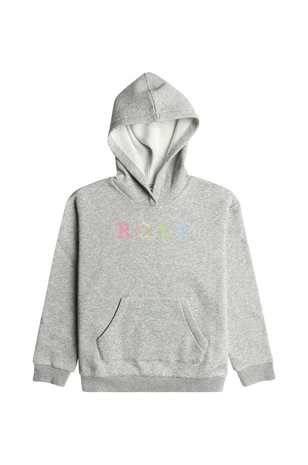 Roxy Dječja dukserica Roxy WILDESTDREAMSHB OTLR boja: siva, s kapuljačom, s tiskom