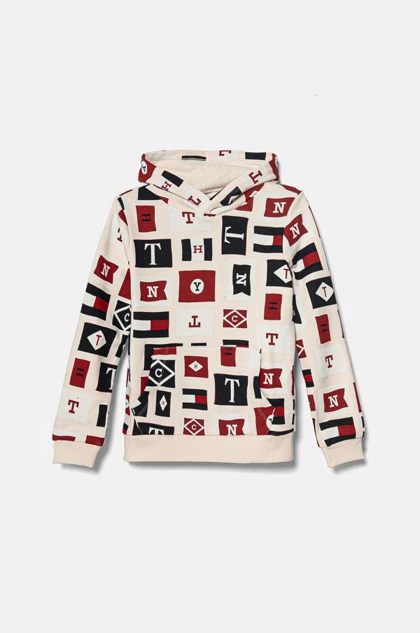 Tommy Hilfiger Dječja dukserica Tommy Hilfiger boja: bež, s kapuljačom, s uzorkom, KB0KB09168