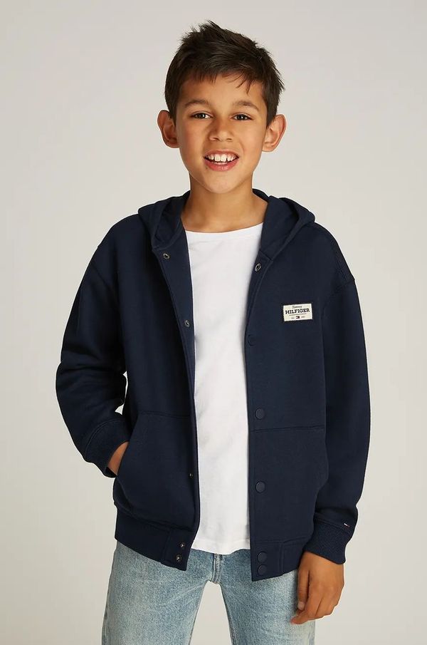 Tommy Hilfiger Dječja dukserica Tommy Hilfiger boja: crna, s kapuljačom, bez uzorka, KB0KB09314