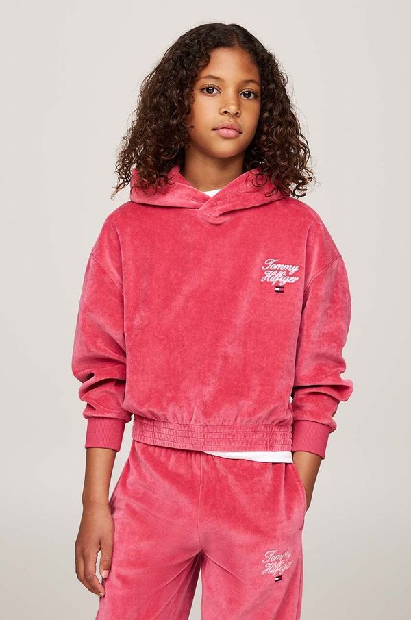 Tommy Hilfiger Dječja dukserica Tommy Hilfiger boja: ružičasta, s kapuljačom, s aplikacijom, KG0KG08192