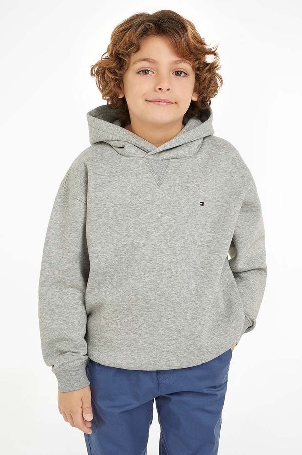 Tommy Hilfiger Dječja dukserica Tommy Hilfiger boja: siva, s kapuljačom, bez uzorka, KS0KS00562