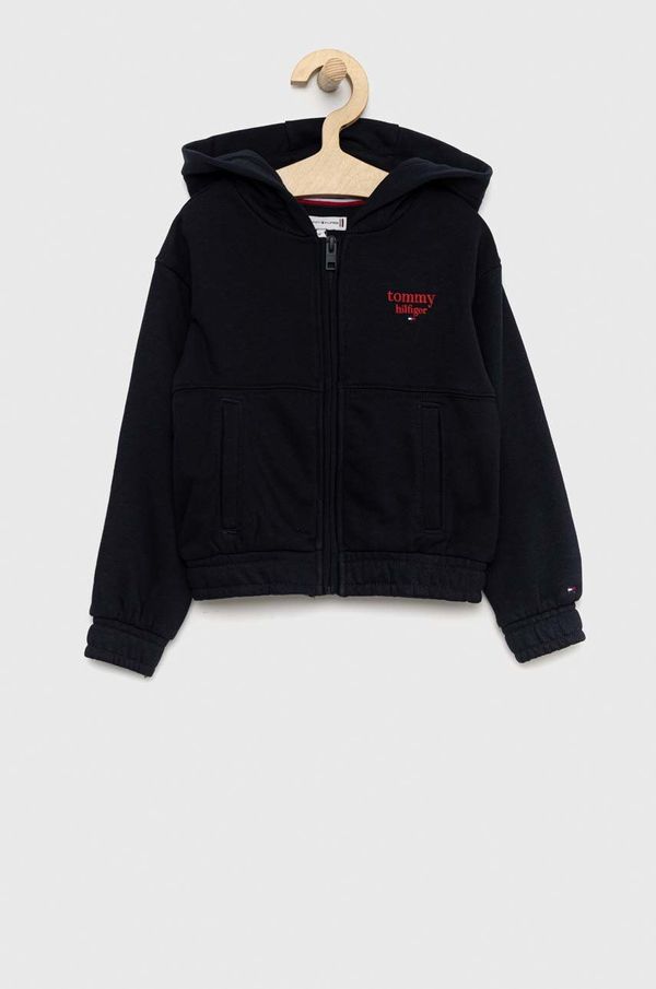 Tommy Hilfiger Dječja dukserica Tommy Hilfiger boja: tamno plava, s kapuljačom, melanž