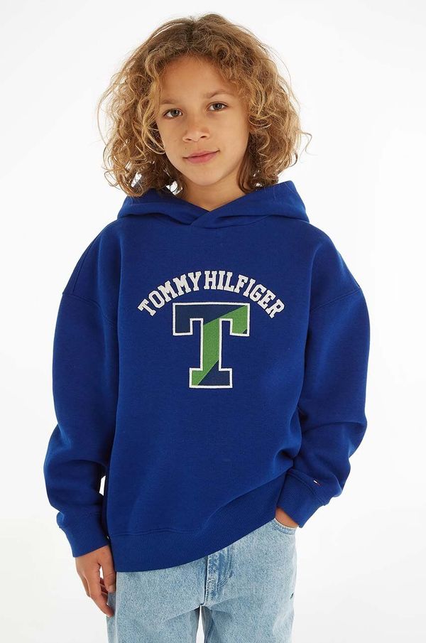 Tommy Hilfiger Dječja dukserica Tommy Hilfiger boja: tamno plava, s kapuljačom, s aplikacijom