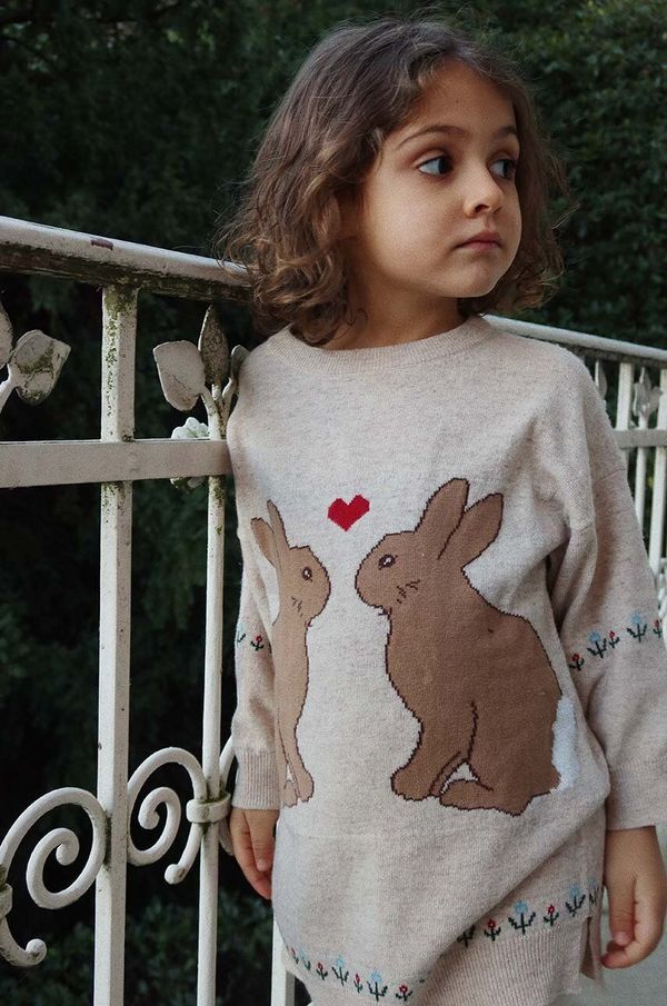 Konges Sløjd Dječja hakjina s primjesom vune Konges Sløjd ELI KNIT DRESS boja: bež, mini, ravna, KS101494