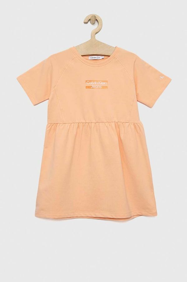 Calvin Klein Jeans Dječja haljina Calvin Klein Jeans boja: narančasta, mini, širi se prema dolje