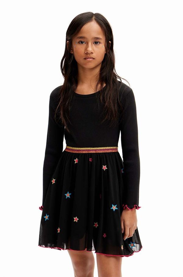 Desigual Dječja haljina Desigual boja: crna, mini, širi se prema dolje, 24WGVK02