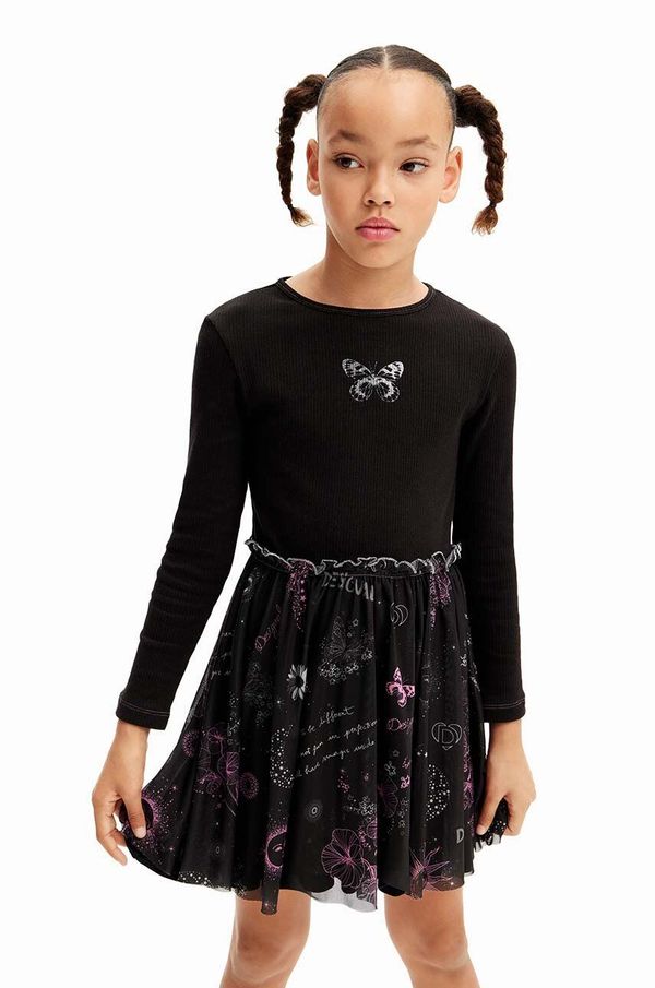 Desigual Dječja haljina Desigual boja: crna, mini, širi se prema dolje, 24WGVK16