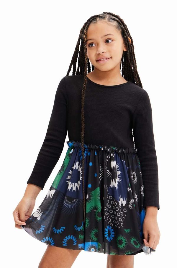 Desigual Dječja haljina Desigual boja: crna, mini, širi se prema dolje