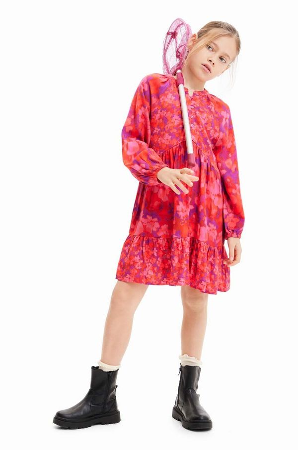 Desigual Dječja haljina Desigual boja: crvena, midi, širi se prema dolje