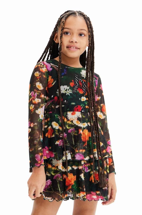 Desigual Dječja haljina Desigual boja: zelena, mini, širi se prema dolje