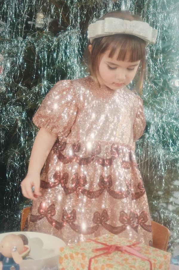 Konges Sløjd Dječja haljina Konges Sløjd STARLA BOW WOW DRESS boja: zlatna, mini, širi se prema dolje, KS102116