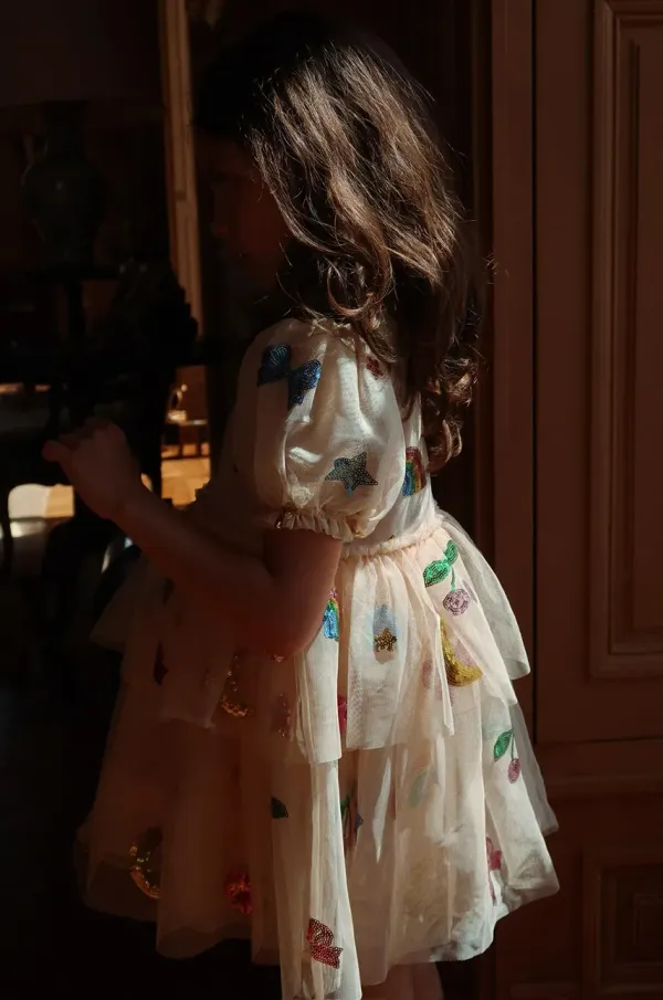 Konges Sløjd Dječja haljina Konges Sløjd YVONNE PUFF DRESS boja: bež, mini, širi se prema dolje, KS102438