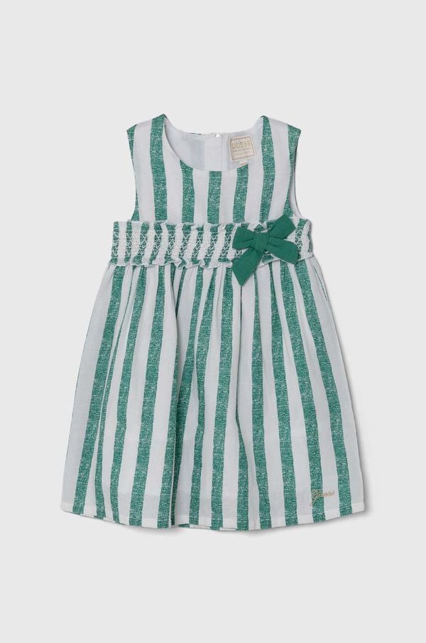 Guess Dječja haljina s dodatkom lana Guess boja: zelena, mini, širi se prema dolje