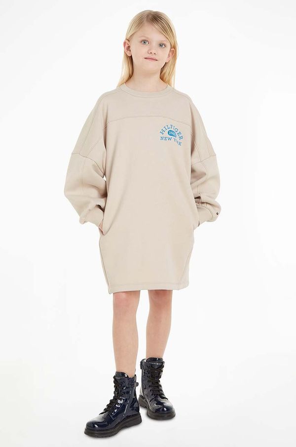 Tommy Hilfiger Dječja haljina Tommy Hilfiger boja: bež, mini, oversize