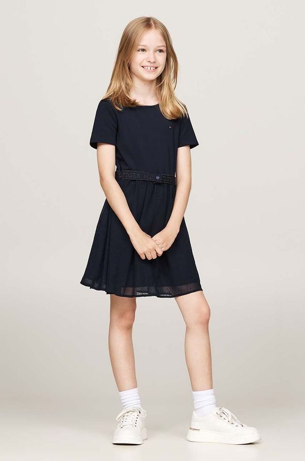 Tommy Hilfiger Dječja haljina Tommy Hilfiger boja: tamno plava, mini, širi se prema dolje, 8720637763445