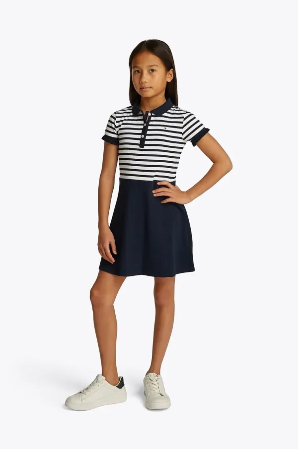 Tommy Hilfiger Dječja haljina Tommy Hilfiger boja: tamno plava, mini, širi se prema dolje, KG0KG08484