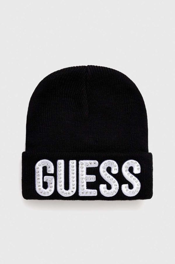 Guess Dječja kapa Guess boja: crna, od tanke pletenine