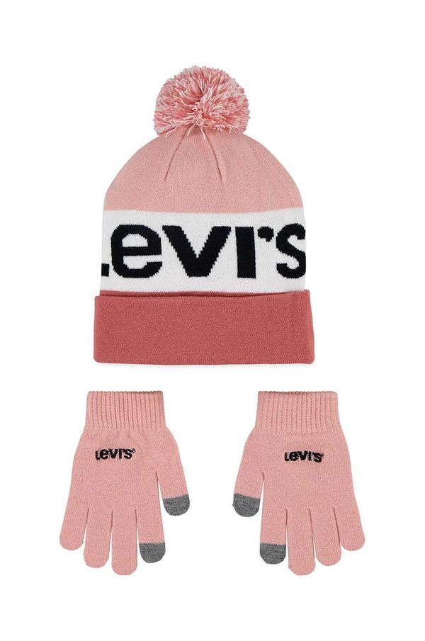 Levi's Dječja kapa i rukavice Levi's boja: ružičasta
