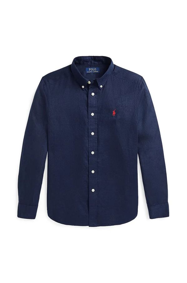 Polo Ralph Lauren Dječja lanena košulja Polo Ralph Lauren boja: tamno plava, 323967600004