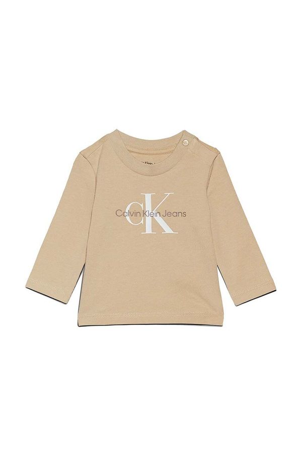 Calvin Klein Jeans Dječja majica dugih rukava Calvin Klein Jeans boja: bež, IN0IN00005