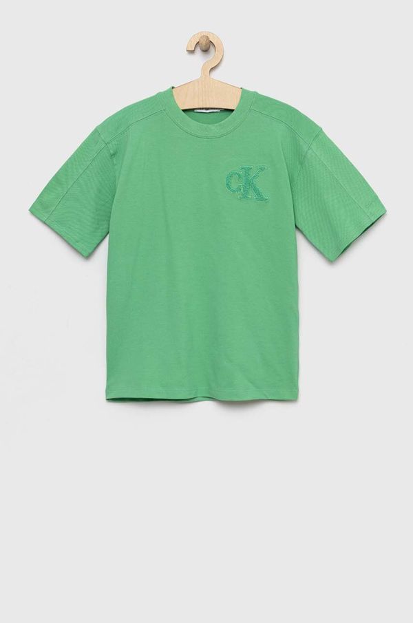 Calvin Klein Jeans Dječja majica kratkih rukava Calvin Klein Jeans boja: zelena, s aplikacijom