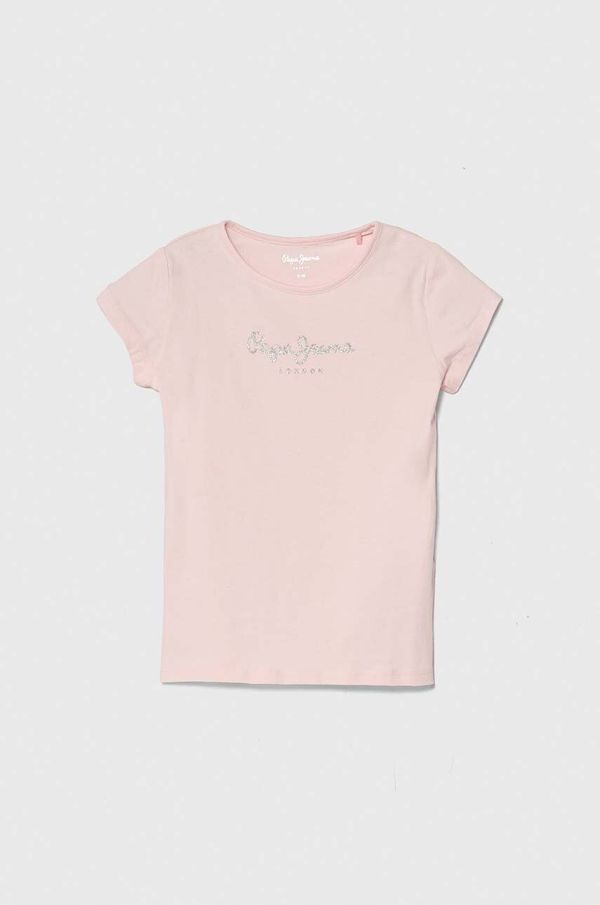 Pepe Jeans Dječja majica kratkih rukava Pepe Jeans HANA GLITTER boja: ružičasta