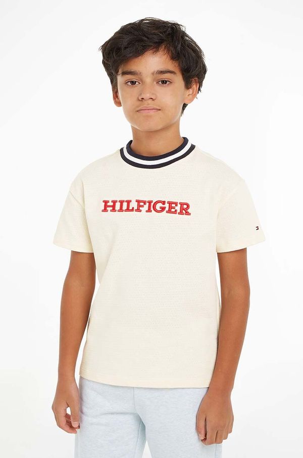Tommy Hilfiger Dječja majica kratkih rukava Tommy Hilfiger boja: bež, s tiskom