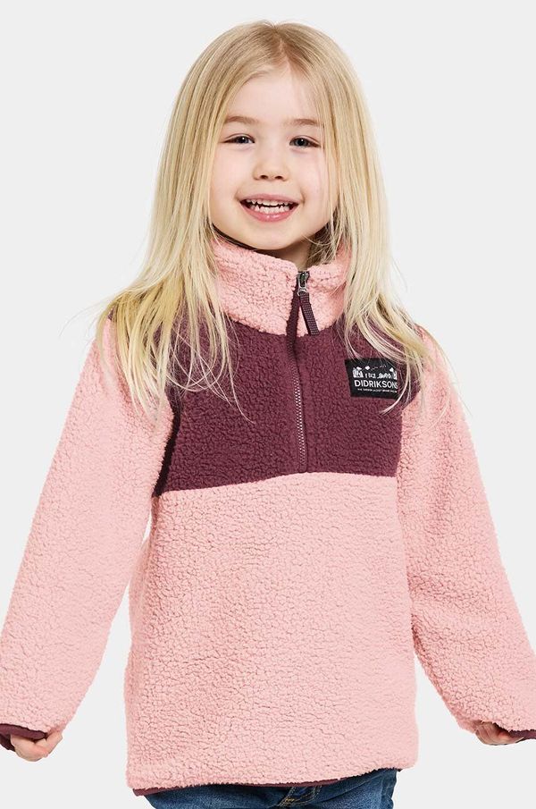 Didriksons Dječja majica od flisa Didriksons GOSIG KIDS HALFZIP boja: ružičasta, s uzorkom, 505536