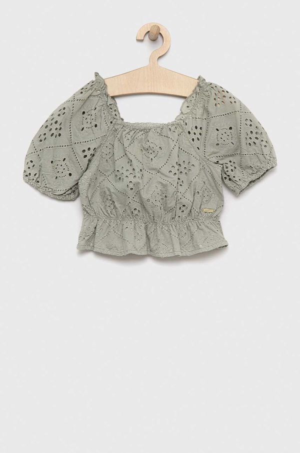 Guess Dječja pamučna bluza Guess boja: zelena